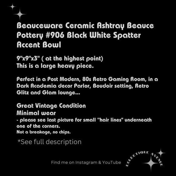 Beauceware Ceramic Ashtray Beauce Pottery #906 Black White Spatter Accent Bowl - Picture 13 of 13